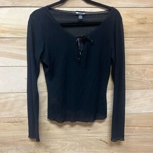 Vintage Y2K GUESS mesh key hole bow tie black long sleeve